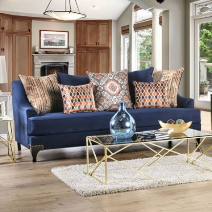 Furniture Of America Sisseton Transitional Small Weave Chenille, Solid Wood, Others Navy Sofa | SM2210-SF