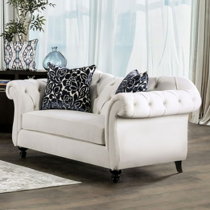 Furniture Of America Antoinette Glam Velvet-Like, Solid Wood, Others White Loveseat | SM2228-LV