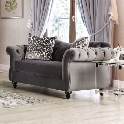 Furniture Of America Antoinette Glam Velvet-Like, Solid Wood, Others Gray Loveseat | SM2229-LV