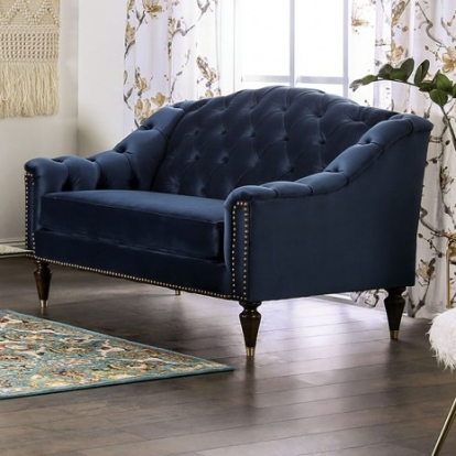 Furniture Of America Martinique Transitional Velvet-Like, Solid Wood, Others Blue Loveseat | SM2230-LV