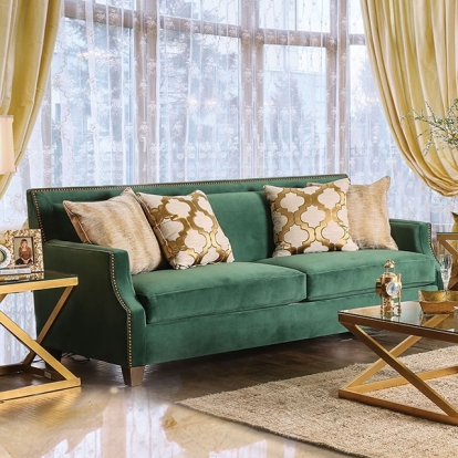 Furniture Of America Verdante Transitional Emerald Green-Gold Sofa Model SM2271-SF