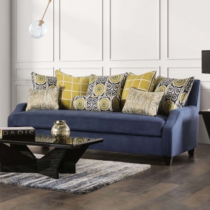 Furniture Of America West Brompton Transitional Velvet-Like, Solid Wood Navy/Yellow Sofa | SM2274-SF