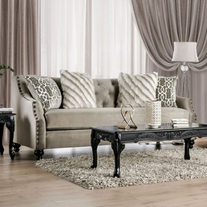 Furniture Of America Ezrin Transitional Small Weave Chenille, Solid Wood, Others Light Brown Sofa | SM2668-SF