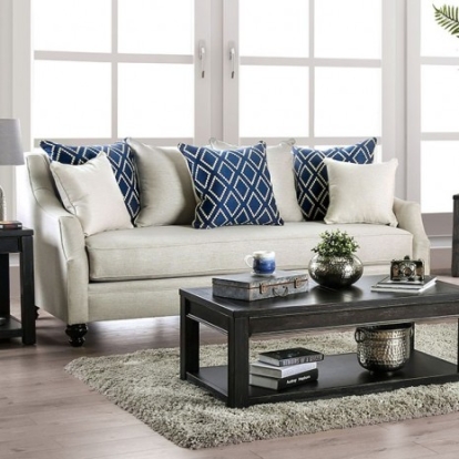 Furniture Of America Nefyn Transitional Burlap Weave, Solid Wood, Others Ivory Sofa | SM2669-SF