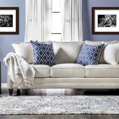 Furniture Of America Giovanni Transitional Linen-Like Beige/Blue Sofa | SM2672-SF