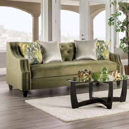 Furniture Of America Kaye Transitional Microfiber, Solid Wood Green Sofa | SM2684-SF
