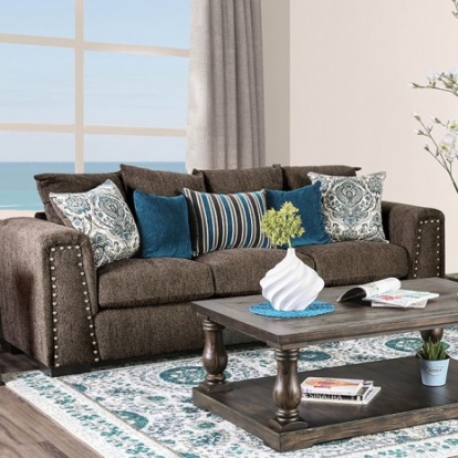 Furniture Of America Pauline Transitional Linen-Like, Solid Wood, Others Charcoal Sofa | SM3076-SF