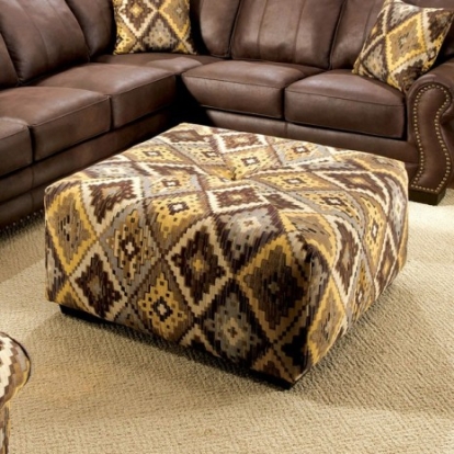 Furniture Of America Van Dyke Transitional Fabric, Solid Wood Brown/Yellow/Pattern Ottoman | SM5123-OT