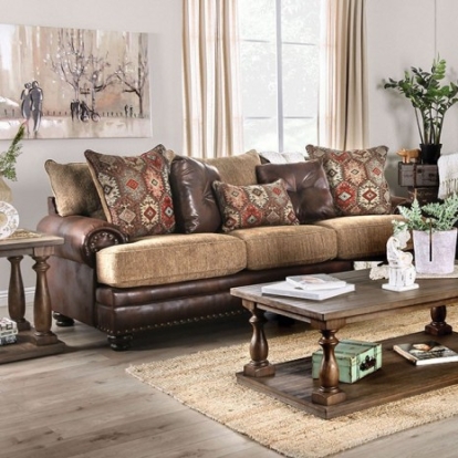 Furniture Of America Fletcher Transitional Chenille, Leatherette, Solid Wood, Others Brown/Tan Sofa | SM5148-SF