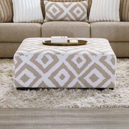 Furniture Of America Loughlin Transitional Chenille, Solid Wood Light Brown/Ivory Ottoman | SM5193-OT