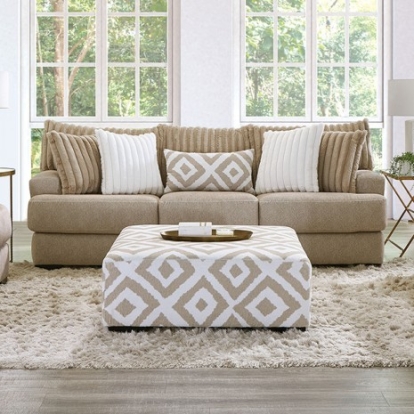 Furniture Of America Loughlin Transitional Chenille, Solid Wood Light Brown Sofa | SM5193-SF