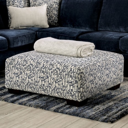 Furniture Of America Darlington Contemporary Chenille, Solid Wood, Others Ivory/Navy Ottoman | SM5412-OT