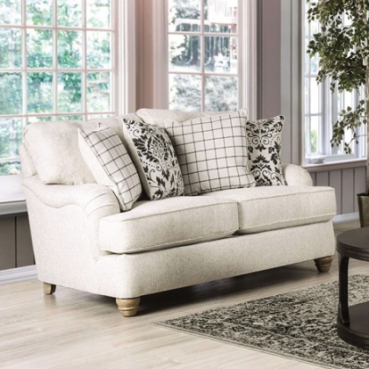 Furniture Of America Mossley Transitional Fabric, Solid Wood Ivory Loveseat | SM6090-LV