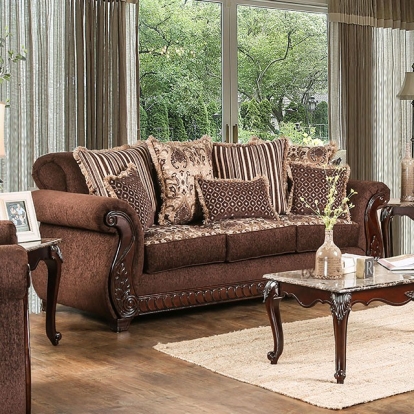 Furniture Of America Tabitha Traditional Brown-Gold Sofa Model SM6109-SF