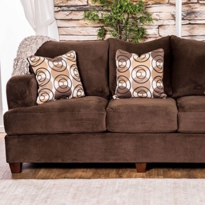 Furniture Of America Wessington Transitional Chenille, Solid Wood Chocolate Sofa | SM6131-SF