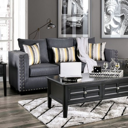 Furniture Of America Inkom Transitional Linen-Like, Solid Wood, Others Slate Sofa | SM6220-SF