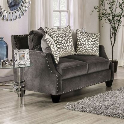 Furniture Of America Hendon Transitional Chenille, Solid Wood Gray Loveseat | SM6227-LV