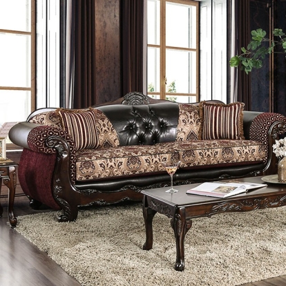 Furniture Of America Quirino Traditional Burgundy-Dark Brown Sofa Model SM6415-SF