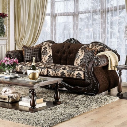 Furniture Of America Ronja Traditional Chenille, Solid Wood, Others Dark Brown Sofa | SM6431-SF