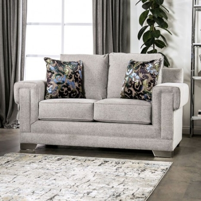 Furniture Of America Atherstone Transitional Chenille, Solid Wood, Others Light Gray Loveseat | SM6436-LV