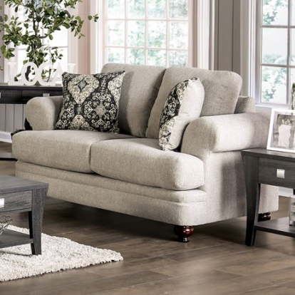 Furniture Of America Miramar Transitional Chenille, Solid Wood, Others Beige/Charcoal Loveseat | SM6442-LV
