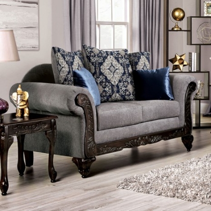 Furniture Of America Gustavo Traditional Chenille, Solid Wood, Others Gray/Walnut Loveseat | SM7306-LV