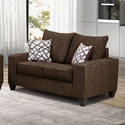 Furniture Of America West Acton Contemporary Chenille, Solid Wood Chocolate Loveseat | SM7330-LV