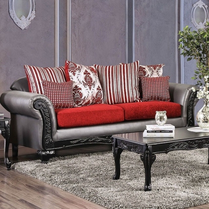 Furniture Of America Midleton Transitional Gray/Red/Black Sofa Model SM7440-SF