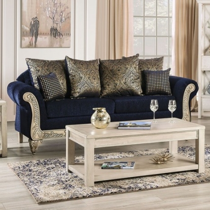Furniture Of America Marinella Traditional Chenille, Solid Wood, Others Royal Blue Sofa | SM7744-SF