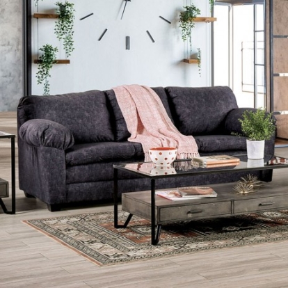 Furniture Of America Keswick Contemporary Fabric, Solid Wood, Others Charcoal Sofa | SM7754-SF