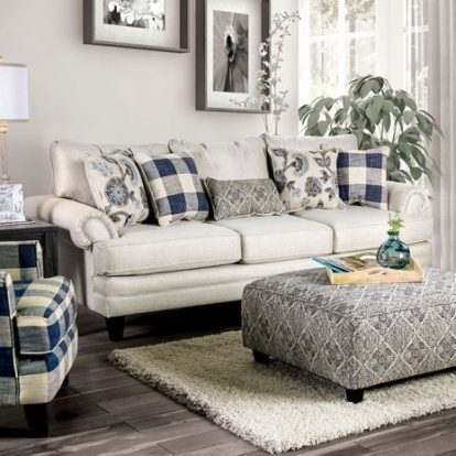 Furniture Of America Nash Transitional Linen-Like, Solid Wood, Others Ivory Sofa | SM8101-SF