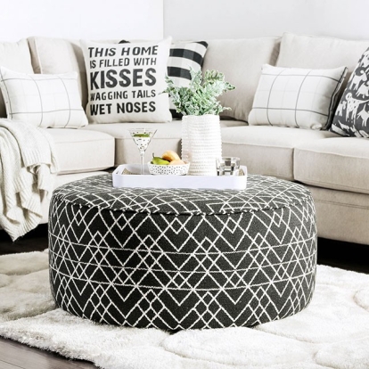 Furniture Of America Patricia Contemporary Black/Pattern Ottoman Model SM8171-OT