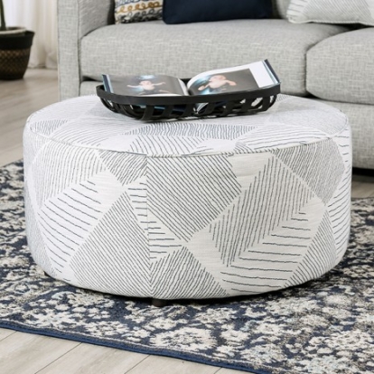 Furniture Of America Chancery Transitional Foam, Linen-Like, Solid Wood Gray/Navy Ottoman | SM8194-OT