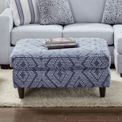 Furniture Of America Chiswick Contemporary Performance Fabric, Solid Wood Blue Ottoman | SM8206-OT