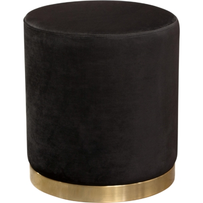 Diamond Sofa SORBET2OTBL Sorbet Round Ottoman Black Velvet Gold Metal Band Accent