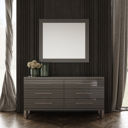 Modrest Splendor Grey High Gloss Slatted Dresser Grey Dresser 78064 VGVCJ20256-D-GREY-DRS