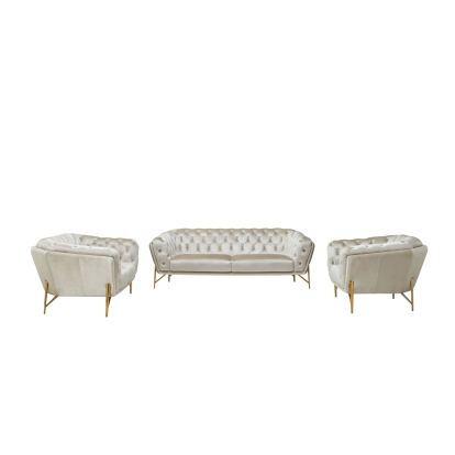 Divani Casa Stella Transitional Beige Velvet Sofa Set Beige Sofa Set 78653 VGCA2020-BEIGE-SET