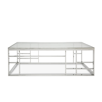 Modrest Stephen Modern Glass & Stainless Steel Coffee Table Silver Coffee Table 79544 VGHB-341A