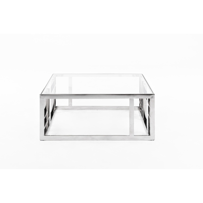 Modrest Stephen Modern Glass & Stainless Steel Square Coffee Table Silver Coffee Table 79545 VGHB-341E