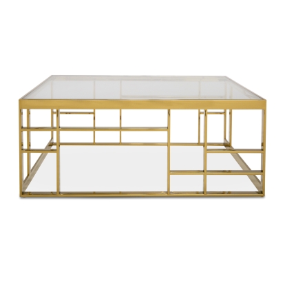 Modrest Stephen Modern Glass & Gold Stainless Steel Square Coffee Table Gold Coffee Table 79546 VGHB-341E-GLD