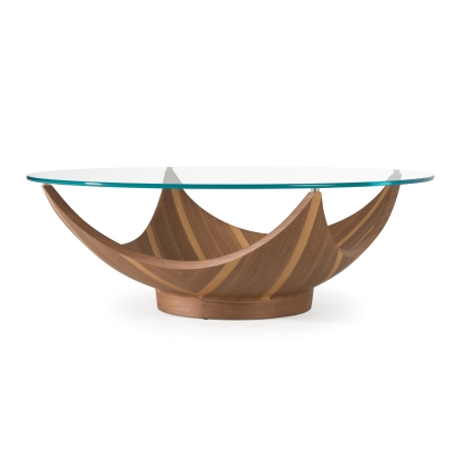 Modrest Sunrise Contemporary Glass + Walnut Round Coffee Table Walnut Coffee Table 83096 VGRY-RY-SE07-W