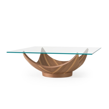 Modrest Sunrise Contemporary Glass + Walnut Square Coffee Table Walnut Coffee Table 83097 VGRY-RY-SE07-WS