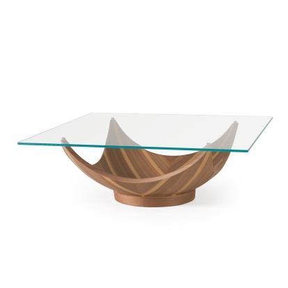 Modrest Sunrise Contemporary Glass + Walnut Square Coffee Table Walnut Coffee Table 83097 VGRY-RY-SE07-WS