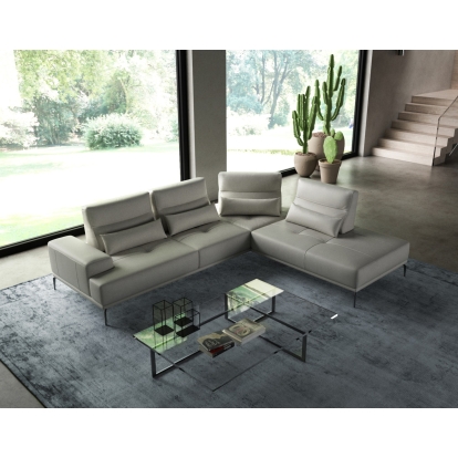 Lamod Italia Sunset Contemporary Italian Grey Leather Right Facing Sectional Sofa Grey Sectional Sofa 79039|80894 VGCCSUNSET-RAF-GRY-SECT