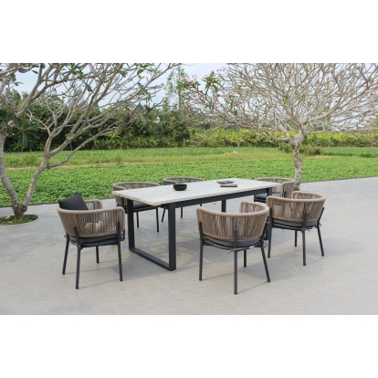 Renava Suntide Outdoor Grey Fabric + Grey Acacia + Beige Rattan Dining Set Grey Outdoor Table 81922 VGAT-RADS-238