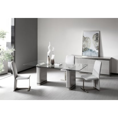 LA Furniture T2397 Sample Glass + White + Gold Dining Table VGVC-T2397-WHT Contemporary Style by Vig Furnitrue Number 83303 Catch Home Goods