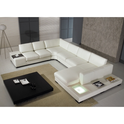 Eco-Leather T35 White Leather Sectional Sofa With Lights Sectional Sofa 12734A VGYI-T35-1-BL