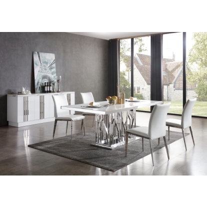 Modrest Marston Modern White Marble & Stainless Steel Dining Table White Dining Table 75535 VGVCT8919-M-STL