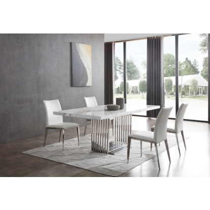 Modrest Kingsley Modern Marble & Stainless Steel Dining Table White Dining Table 75536 VGVCT8933-STL