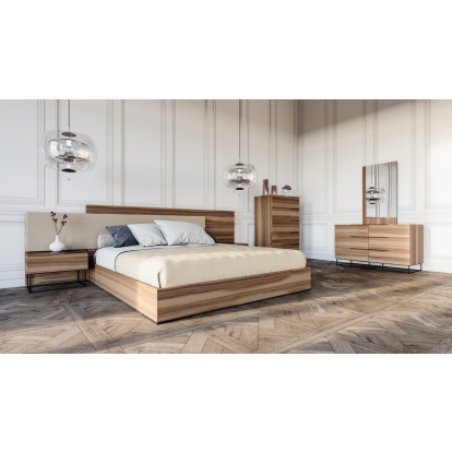 Nova Domus Matteo Italian Modern Walnut & Fabric Bed + 2 Nightstands + Dresser Set Walnut Bedroom Set 81673|81674 VGACMATTEO-BEDNSD-SET